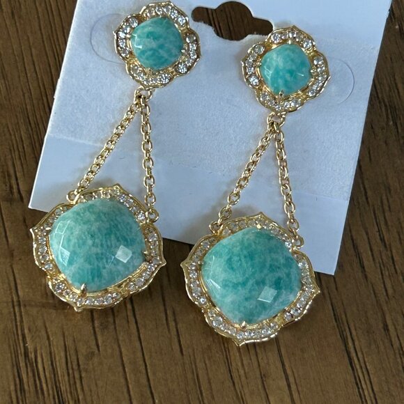 Rarities Carol Brodie Gold-Plated Amazonite & Zircon Drop Pendant Necklace NWT - Picture 10 of 11